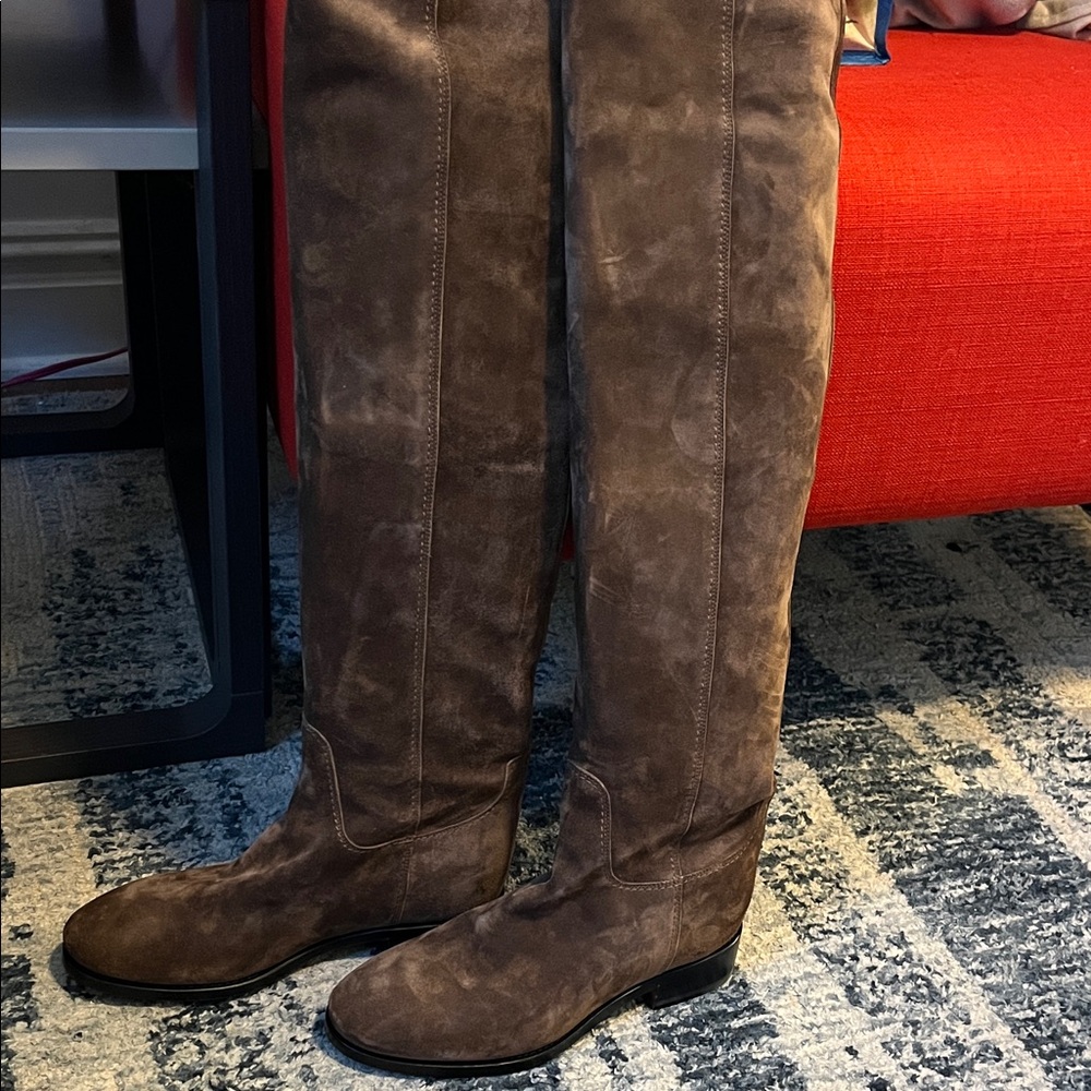 Santoni Over the Knee Brown Suede Boots